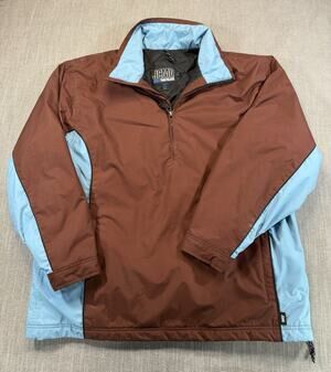 J Crew JCMG Multiglisse Vintage 1/4 Zip Jacket Mens Brown Blue Large